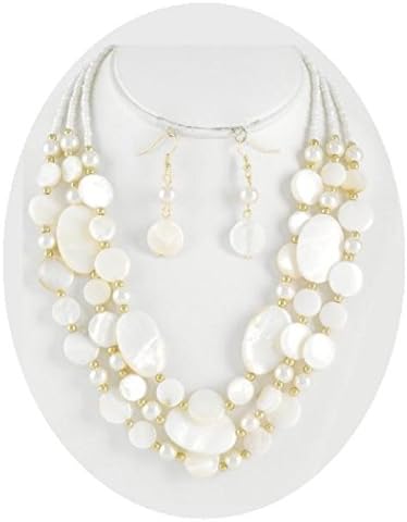 Shell &amp; Pearl Necklace Set Mother of Pearl Beads Boxed (#99) (Cream)