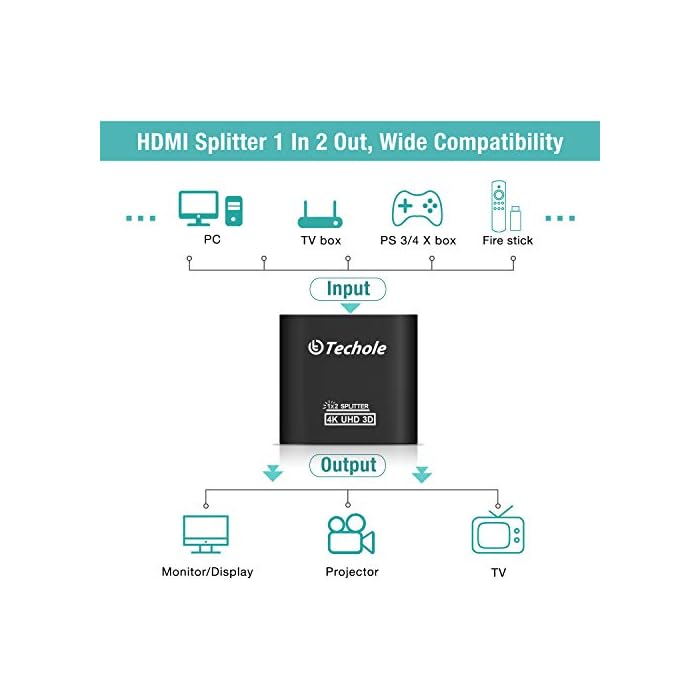 hdmi splitter 4k techole duplicador hdmi 1x2 aluminio splitter hdmi 1 entrada y 2 salidas soporta 4k 3d uhd 1080p hdcp para xbox ps4 ps3