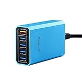 Lumsing Quick Charge 2.0 40W Multi-Port USB Desktop Charging Station Dock with Smart IC Technology, 1 Port QC2.0 + 4 Port with Smart IC Technology, 5 Port USB Desktop Charger for SmartPhones Blue
