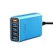 Lumsing Quick Charge 2.0 40W Multi-Port USB Desktop Charging Station Dock with Smart IC Technology, 1 Port QC2.0 + 4 Port with Smart IC Technology, 5 Port USB Desktop Charger for SmartPhones Blue