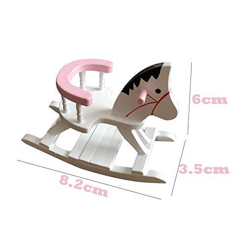Livoty Dollhouse Miniature Rocking Horse Chair Wooden Nursery Room Furniture for 1:12 Doll House,White (White)