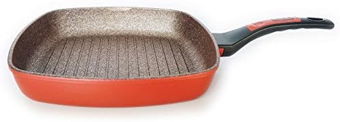 Queen 11 Inch Best Aluminum Indoor Nonstick Coating Grill Square Pan, Red