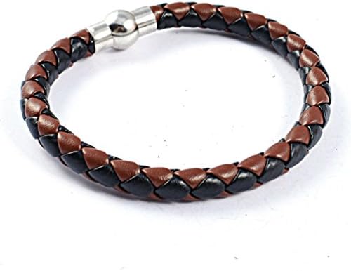 Jewelryfinds Men Multilayer Woven Leather Serratula Titanium Steel Magnet Buckle Bracelet