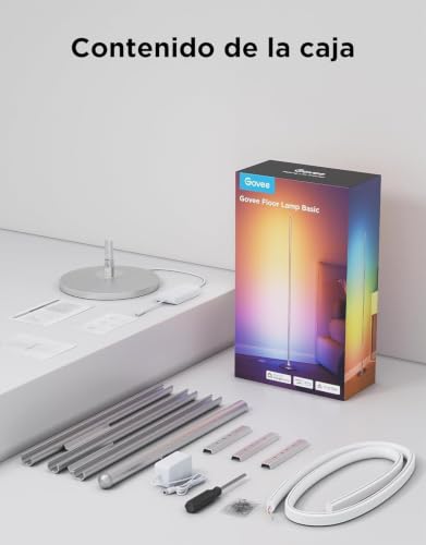 Govee RGBIC Lámpara de Pie LED, Smart Lampara Salon Moderna, Color Plata | Compatible con Alexa y Google Assistant, 16 Millones de Colores DIY, 80+ Modos de Escena, Sincronización Musical, Para Salón