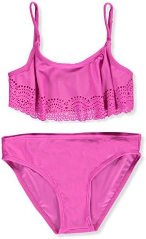 Surf Zone Big Girls' "Scalloped Cutouts" 2-Piece Swimsuit - magenta, 14-16