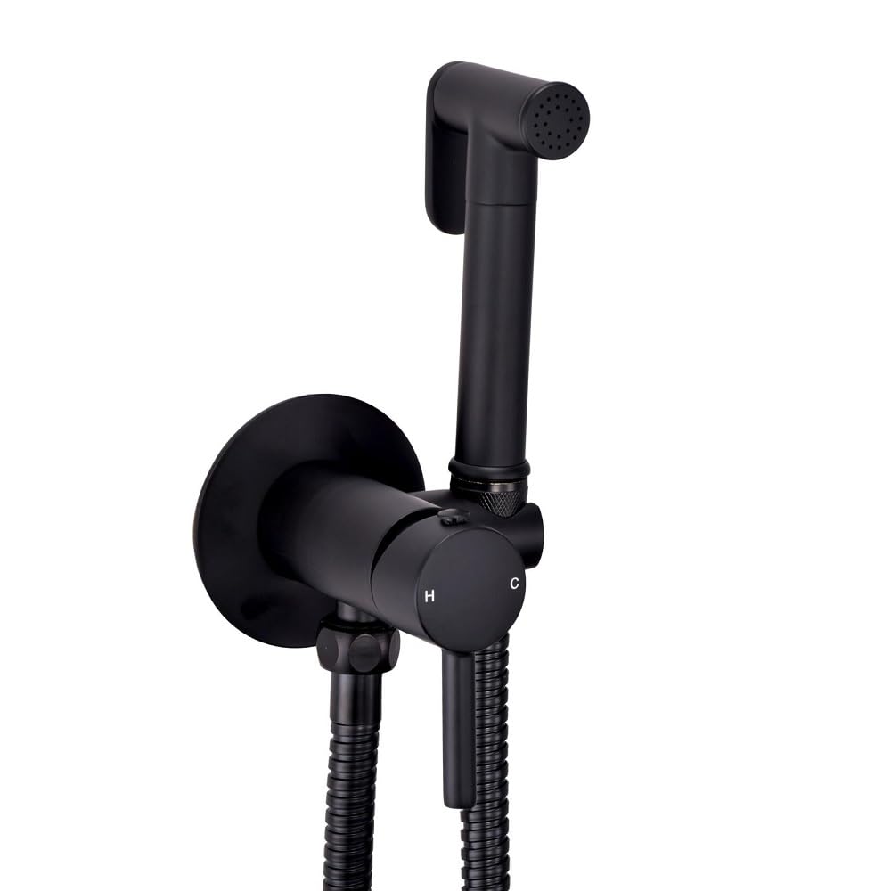 Noir Douche Handset, Flexi, Holder and Integrated Manual Valve | Matt Black Finish |