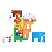 TKmom Animal Tetris Wooden Puzzle Toys, Preschool Educational Learning 3D Blocks, Stack Shapes Toy Games