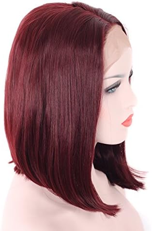 Tripal Hairs Burgundy Glueless Synthetic Lace Front Wigs Short Bob Cut Mid Parting Hair Replacement Wig