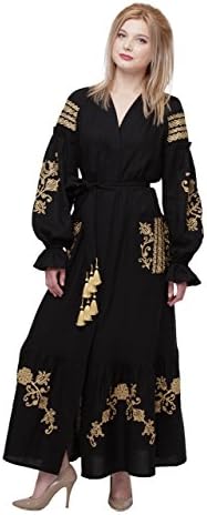 Embroidered Long Black Woman Dress.Vyshyvanka Ukrainian Boho Style Dress (M/L)