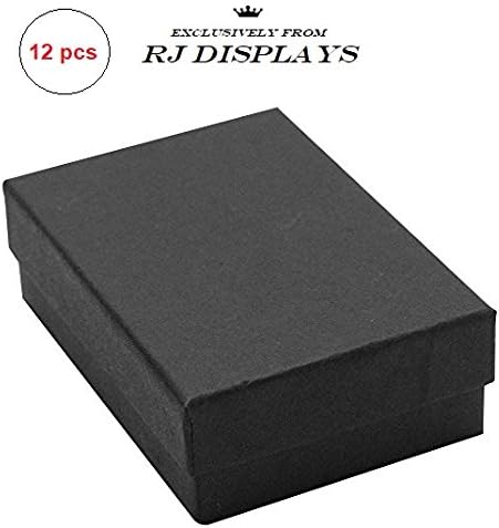 12 Pack Cotton Filled Matte Black Paper Cardboard Jewelry Gift, Pocket Watch, Ring, Earring, Necklace Chain, Collectibles Collectibles Retail Box Size-3 1/4" x 2 1/4" x 1" inches #32 by R J Displays