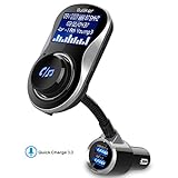Bluetooth FM Transmitter For Car, Bullker Wireless Bluetooth Radio Receiver Car Kit Adapter With Quick Charger 3.0 Car Charger, 1.4 inch Display, Support AUX Input/Output, TF Card/Hands-Free Calling