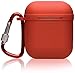 The OAKS Improved Airpods Case Protective Cover Skin with Lockable Carabiner and Airpods Strap Compatible with Airpods Charger Case (5 Colours Available) (Red)
