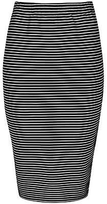 Womens Slim Cut High Waist Elastic Shirring Midi Pencil Skirt Wide Stripe Wrap Front Skirt