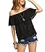 SheIn Women's Off The Shoulder Ruffle Tassel Scalloped Hem Blouse Top Large Black