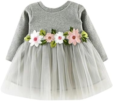 Hot Sale ! Kstare Summer Toddler Baby Girls' Cute Floral Tutu Long Sleeve Princess Dress (6M, Gray)