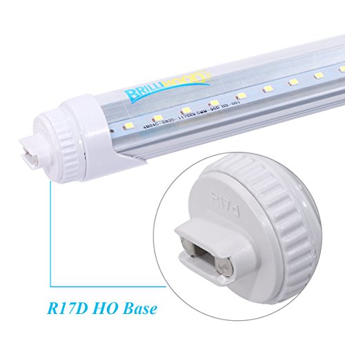 Brillihood R17D LED 8FT Tube Light Bulbs, 40W (90W Equivalent), 4500LM, 6000K (Bright White) T8/T12 8FT LED Bulbs for Fluorescent Fixtures, Dual-Ended Power, (10-Pack)