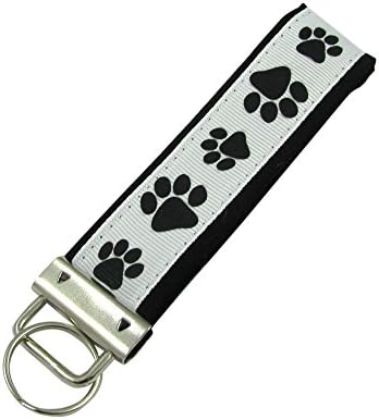 Black and White Paw Print Key Fob / Fabric Key Chain Dog Lover Cat Lover