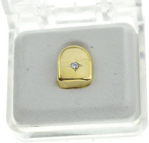 Amazon Com Starlight Single Tooth Cap 14k Gold Plated One Cz Stone Grillz Top Iced Grill Teeth Grills Jewelry