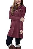 Our Precious Women's Long Sleeve Button Lapel Neck Sides Slit Shirt Dress Purplish Red 2L