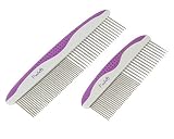 Poodle Pet Dog Combs for Grooming | 2 Pack | Stainless Steel Teeth Easily Remove Dirt | Proper Care Prevents Knots and Mats for Long and Short Haired Pets |Anti-Slip Comfort Grip Handle| Purple