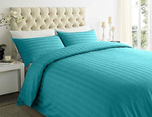 Sapphire Collection 100% Stripe TC400 Egyptian Cotton Duvet Quilt Cover Pillow Cases (Double, Teal)