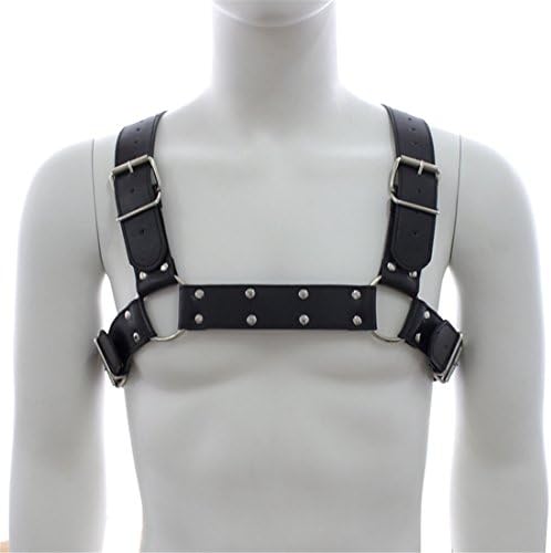 Runsmooth Men's PU Leather Double Shoulder Straps Adjustable Body Chest Harness Fancy Club Costume, Black