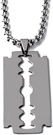 Perepaix RAVE Mens Necklace Silver Razor Blade Pendant with Chain in Stainless Steel &amp; Plated Alloy