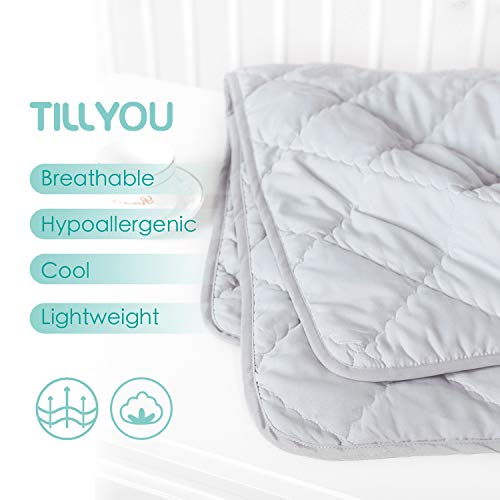 TILLYOU Ultra Soft Microfiber Toddler Quilt- Hypoallergenic Multi-Use Baby Quilted Blanket - 39" x 47" Crib Comforter for Boys Girls-Grey - Thumbnail 3