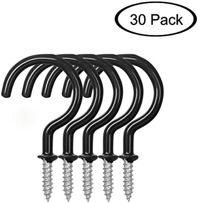 Guard 2.86inch Ceiling Hooks/Cup Hooks/Mug Hooks, Strong and Durable Vinyl Coated Screw-in Hooks, for Hanging Mugs,Planters,Wind Chimes and Patio Lights, Fits Interior and Exterior use, 30pcs (Black)