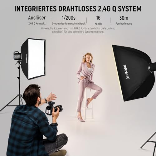 NEEWER 800Ws Studio Monolight Strobe Flash Set: Pack of 2 S101-400W PRO 5600K Flash Light Studio with 2.4G Trigger / 150W Setting Lamp / Bowens Mount / Softbox / Stand / Reflector / Bag, Compatible with QPRO