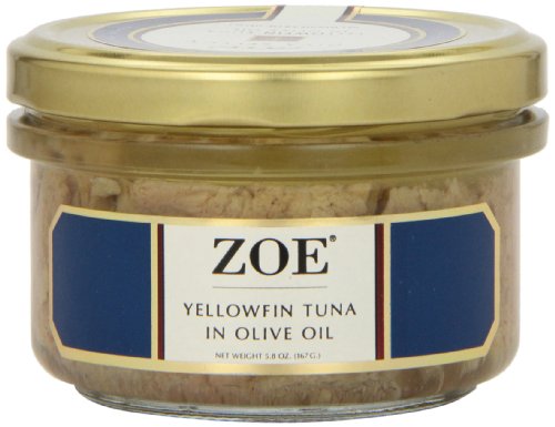 Zoe Diva Select Yellowfin Tuna in Olive Oil 5.8-Ounce Jar, Dolphin-Safe Yellowfin Tuna Canned in Rich Spanish Olive Oil, Line-Caught and Hand Filleted