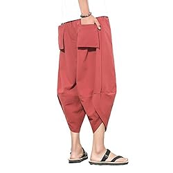 INVACHI Men's Linen Harem Capri Pants Lightweight