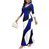 MarryUP Maxi Dresses for Women Casual V Neck 3/4 Sleeve Bodycon Long Party Holiday Dress Semi Formal Outfits