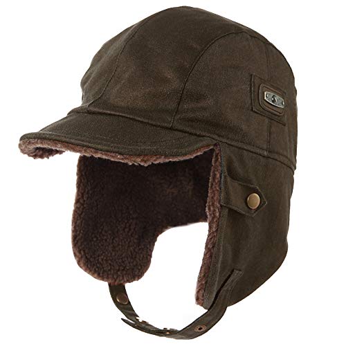 Fancet Mens Aviator Hat Winter Trapper Bomber Faux Fur Leather Pilot Cap for Large Head 24 Inch Women Earflaps Brown