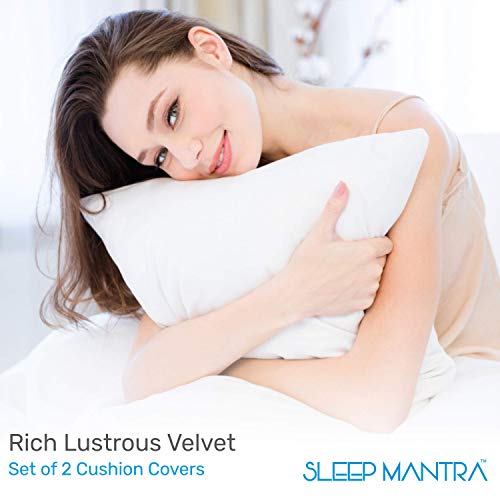 Sleep Mantra Velvet Black Throw Pillow Cases - Plush Comfortable 2 Piece Set of 18 x 18 Inch Smooth Decorative Cushion Cover, Soft Fade Resistant Washable Pillow Covers