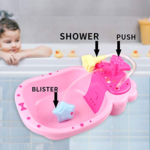 YOUNG CHOI'S Baby Soft Doll Bathtub Set Featuring Educational Doll with Bathtime Accessories, Wash Out Soap Bubbles Quality Doll Bath Toy Set for Kids to Have Fun Time