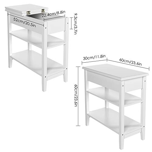 HOMECHO Narrow End Table, Flip Top Sofa Side Table with Storage Shelves