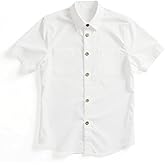 YUYAPA Boys Button Down Shirt Casual Short Sleeve Woven Shirts with Two Pockets for Kids 6-14 Years