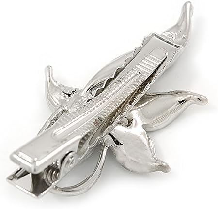 Clear Crystal Butterfly Hair Beak Clip/Concord Clip/Clamp Clip In Silver Tone - 55mm L, silver, white / ivory - Image 4