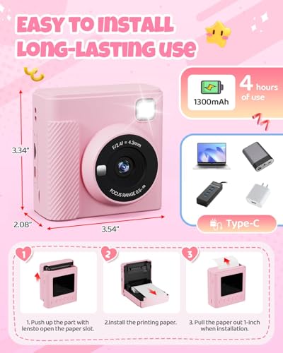 HAMACOUST Kids Instant Print Camera, Christmas Birthday Gifts for Girls and Boys, 1080P HD Video Digital Kids Camera with Print Paper & 32G Card, Toddler Toy for 3-14 Years Old