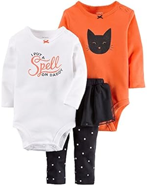 Baby Girl's 3 Piece Bodysuit Set - Halloween - Cat/Daddy's Spell