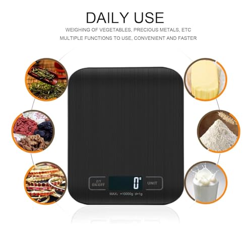 Báscula de cocina digital de 10 kg de acero inoxidable, elegante y ultrafina, báscula electrónica de cocina para el hogar y la cocina con pantalla LCD, función de tara