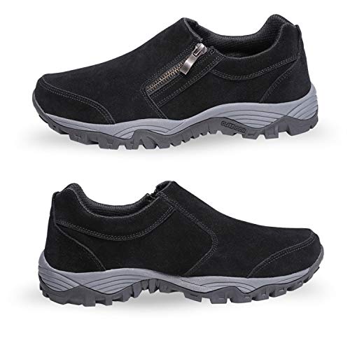 SILENTCARE Men's Loafers Casual Shoes，Breathable Lightweight Zipper Slip On Sneakers， Hiking Shoes for Outdoor Trail Trekking (12 M US, Black) - Thumbnail 3