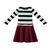 ROPALIA Kids Girls Cotton Striped Casual Dresses Long Sleeve Dress Red Size 4