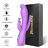 Rabbit Vibrator Dildo with Softest Dual Density Silicone for G Spot Clitoris Anal Triple Stimulation, PALOQUETH Rechargeable Waterproof Personal Vibrator with 7X7 Vibration Modes for Women, Purple