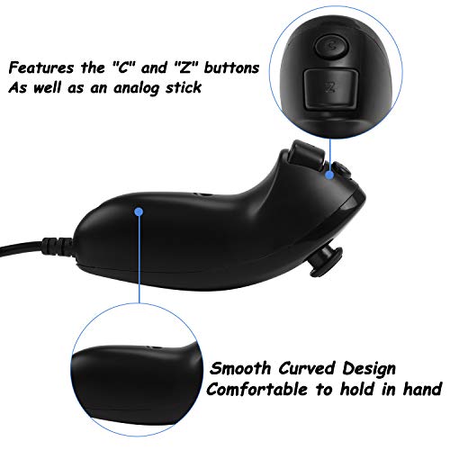 VIPITH Black Nunchuck Controller for Nintendo Wii Video Game Pack of 2