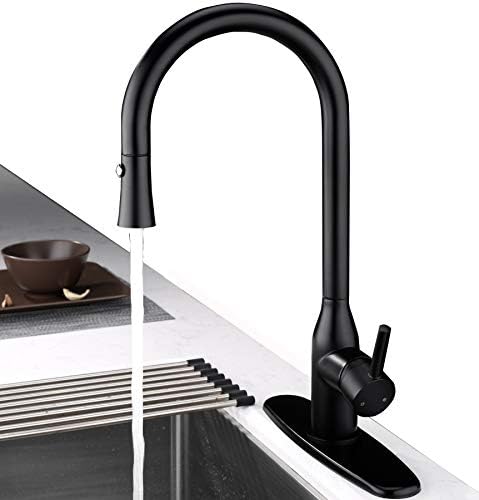 Kitchen Faucet Black Matte Black Kitchen Faucet With Pull Down Sprayer Lead Free Solid Brass Single Lever Gooseneck Kitchen Sink Faucets With Deck Plate Buy Online At Best Price In Uae Amazon Ae