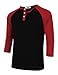 MrWonder Men's Casual Slim Fit Raglan Baseball 3/4 Sleeve 3 Button Henley T-Shirts Deep Gray and Red M