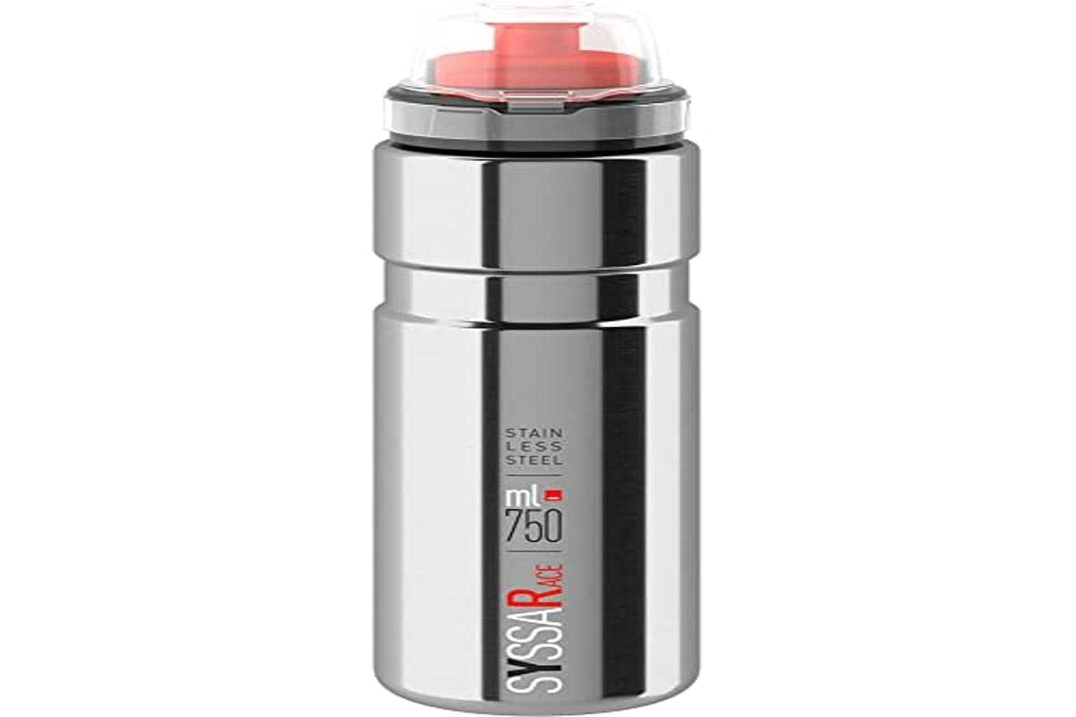 ELITE Syssa Race Water Bottle Silver Glossy – Ergonomic Cycling Bottle with Easy-Grip Design – Lightweight & BPA-Free – 750ml – For Road Bike, MTB & Gravel Cycling