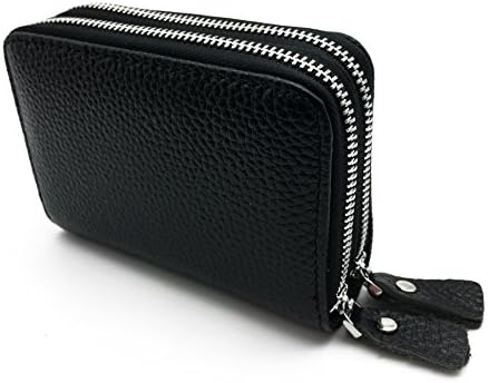 Credit Card Wallet for Women, Louzedaya Colorful Genuine Leather Wallet Purse for Women Lady Girl Double Zip Around Mini Handbag with Coin Pocket Excellent Credit Card Protector (Black)